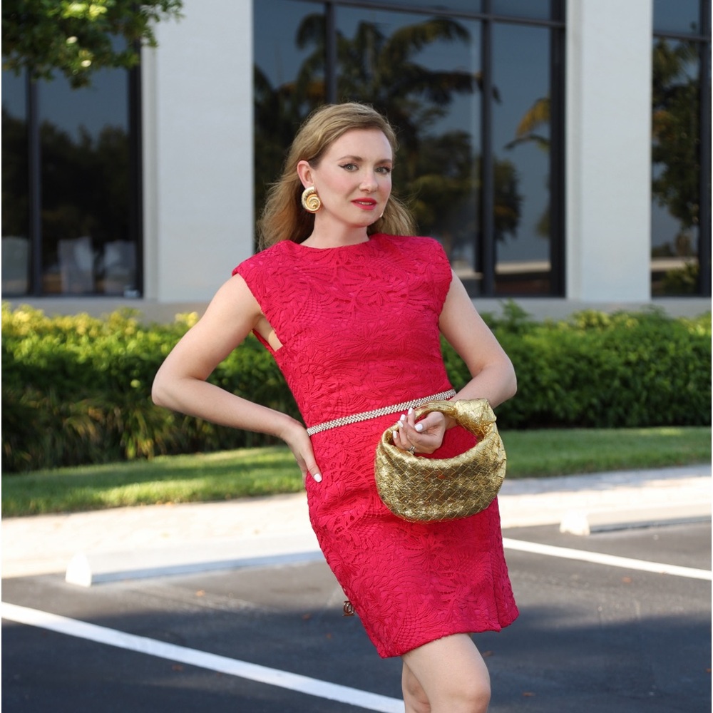 Saturday Club Wide Shoulder Lace Dress, Rose Pink Color, Size S